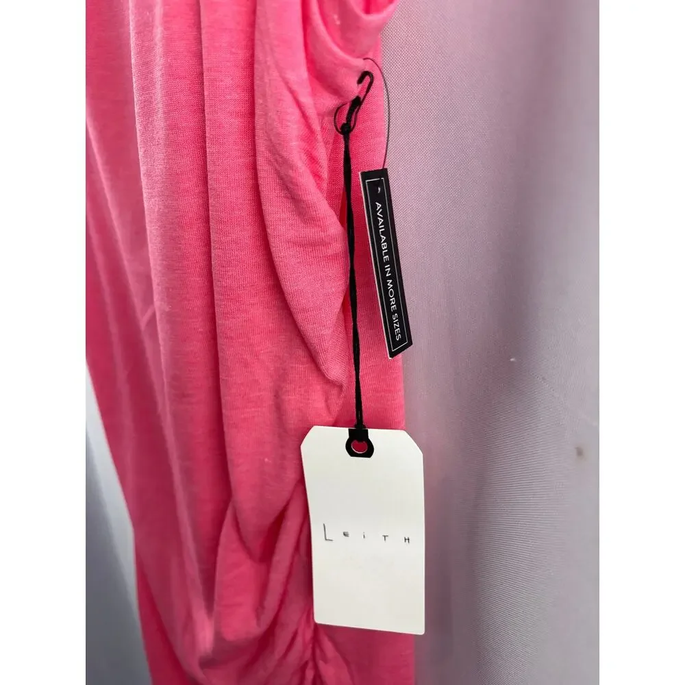 Women’s Leith Large Bright Pink Ruched Midi Bodycon Dress